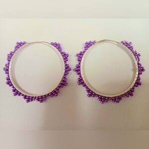 Purple Beaded Hoop Earrings